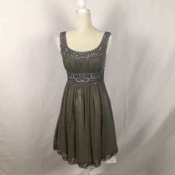 Adrianna Papell Evening Gray Beaded Sleeveless Dress Women Size 6 Formal Wedding - Picture 1 of 8